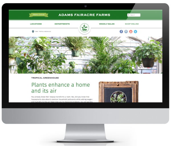 iMac mockup of Adams Faireacre Farms Website Department Page