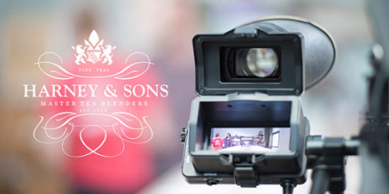 Harney & Sons logo on image of professional video camera
