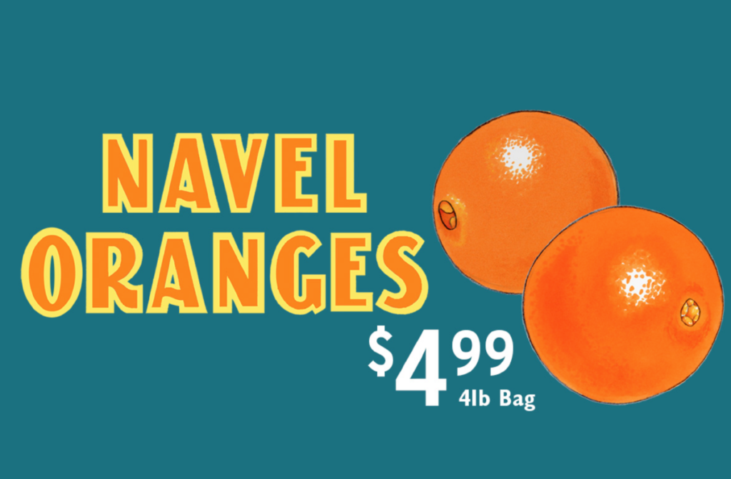 navel oranges $4.99 graphic