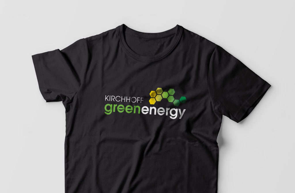Kirchoff Green energy logo on black tshirt