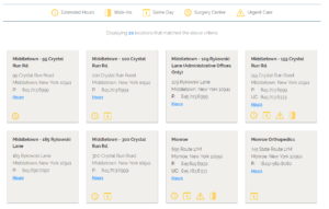 Example of office locations that include various extended hours and urgent care services