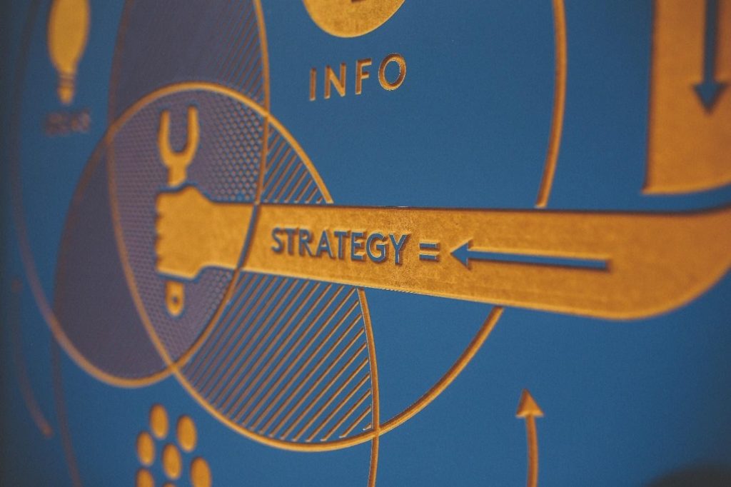 Image of a design with an arrow pointing to the word strategy