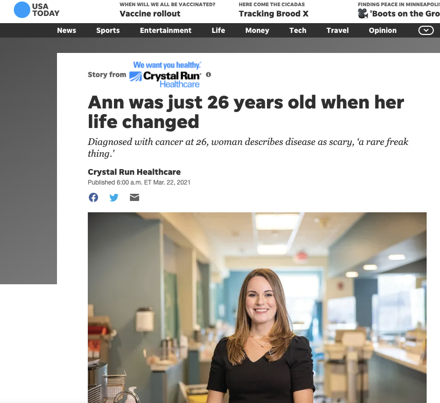 repurposing a story for crystal run healthcare on usa today website